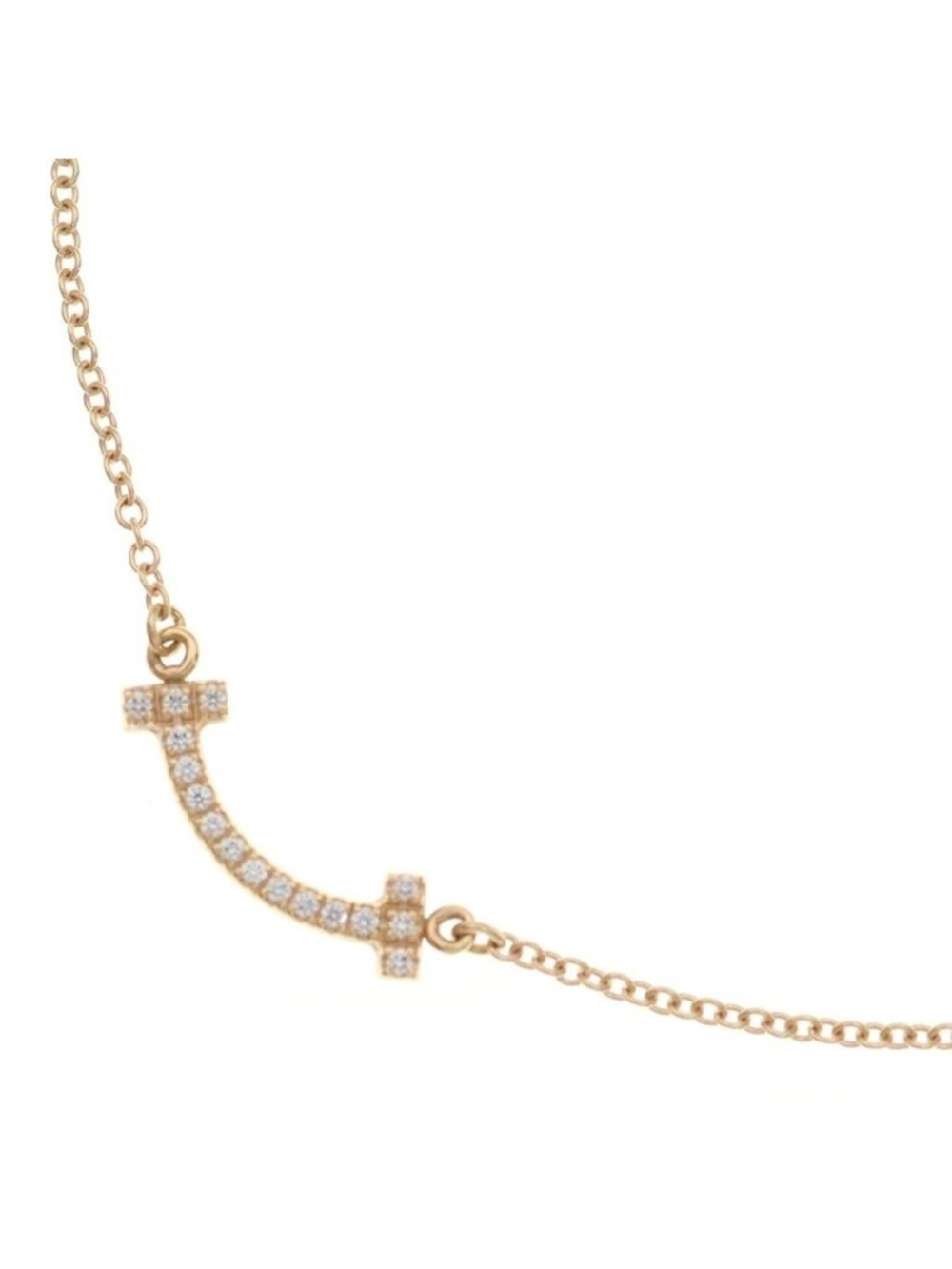 Tiffany & Co T Smile Mini Diamond Pendant Chain Pink Gold